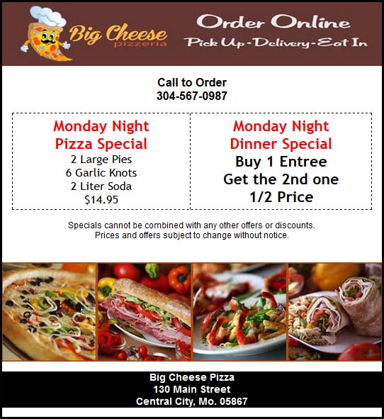 daily specials restaurant coupons