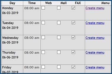 daily psecials faxing calendar system